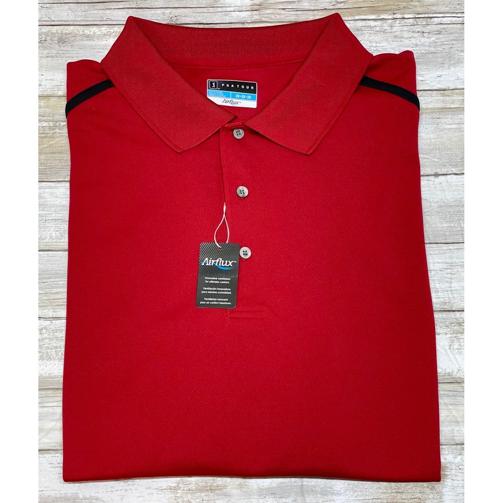 PGA‎ Tour Airflux Golf Polo Shirt 2XL Red Black Short Sleeve Moisture Wicking
